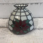 Vintage Tiffany Style Poinsettia Stain Glass Lamp Shade Red Green & White 6”