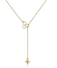 Gold Dainty Bee Lariat Necklace for Women Honeycomb Bee Lariat Worn Gold