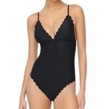 J. Crew Black Scalloped Trim One Piece Swimsuit Bathing Suit XS