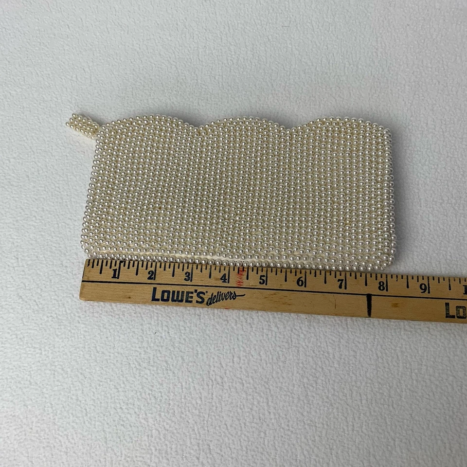 Cartera sin asas de noche con cuentas Anthony’s 8” blanca imitación perla cóctel fiesta vintage Foto 3 de 4