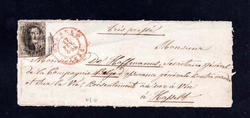 Belgio 17.02.1856 Bassel, lettera con francobollo Mi#3Bz