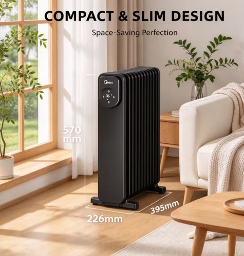 Midea 11-Fin 2300W Oil Filled Electric Radiator Warmer – Black,