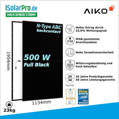500W AIKO Neostar 2S A-MAH60Mb · ABC Back-Contact · N-Type · 1500V - 1954x1134x3