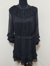 Simply Vera Vera Wang Black Chiffon Ruffle Mini Dress Sz M LBD Sheer Romantic