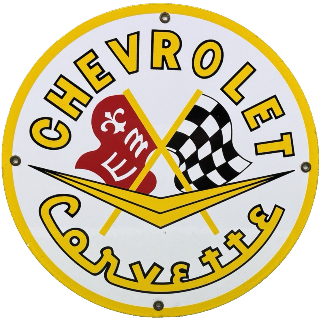 VINTAGE CHEVROLET CORVETTE PORCELAIN SIGN GENERAL MOTORS DEALERSHIP GAS OIL FORD