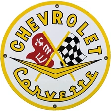 VINTAGE CHEVROLET CORVETTE PORCELAIN SIGN GENERAL MOTORS DEALERSHIP GAS OIL FORD