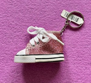 Mini Pink Glitter High Top Sneaker Puffy Shoe Keychain