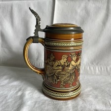 Antique Mettlach Lidded Beer Stein #2057 Geschutze Signed