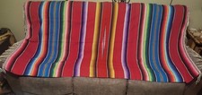 VINTAGE MEXICAN SALTILLO SERAPE HAND WOVEN BLANKET 45X84 INCHES BEAUTIFUL