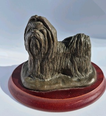 Vintage Douglas Gray Bronze Shih Tzu Dog Figure Signed On Plinth