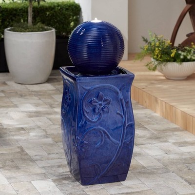 Periwinkle 29 1/4'' High Blue Ceramic LED Outdoor Floor Fountain