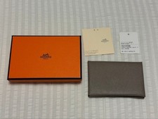 HERMES Calvi Card Case Gris Asphalt Epsom Leather Business Card Holder Pre-owned