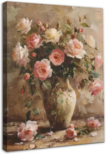 Framed Vintage Flower Wall Art Decor, French Country Floral Canvas Wall Art for