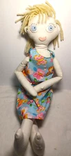 Folk Art Rag doll Homemade Floppy Ric Rac Dress Butterfly Shabby Yarn Hair