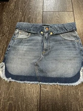 SER.O.YA Holly Skirt Denim Mini Skirt in Cyprus Foldover Waist Seroya 28