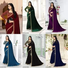 Women Embroidered Bollywood Velvet Saree With Blouse