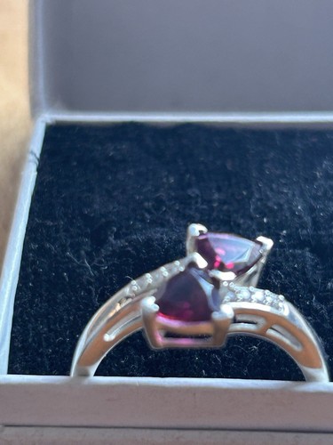 Ladies Sterling Silver Ring With Two Red Stones Size N 1/2 - Picture 4 of 9