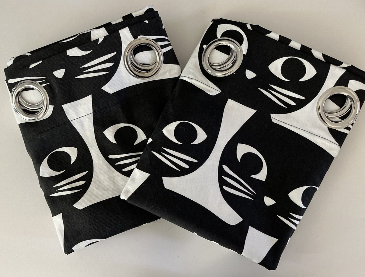 IKEA MATTRAM カーテン 猫 IKEA Mattram black cat curtains drapes w/ grommet (2) panels