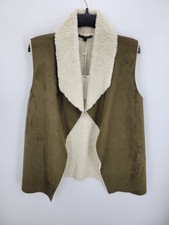Madison & Lola Vest Womens Xl Green Faux Suede Sherpa Collar Open Front Boho