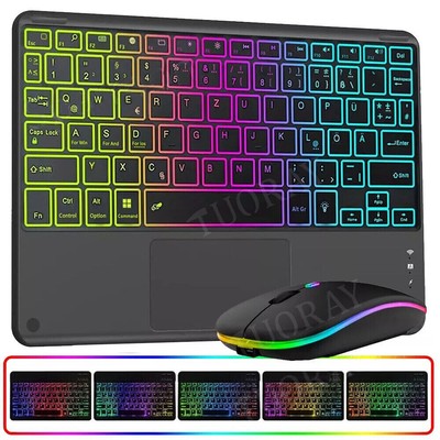 QWERTZ Beleuchtete Touchpad Tastatur Maus für Android IOS 9.7-11 Zoll Tablet PC