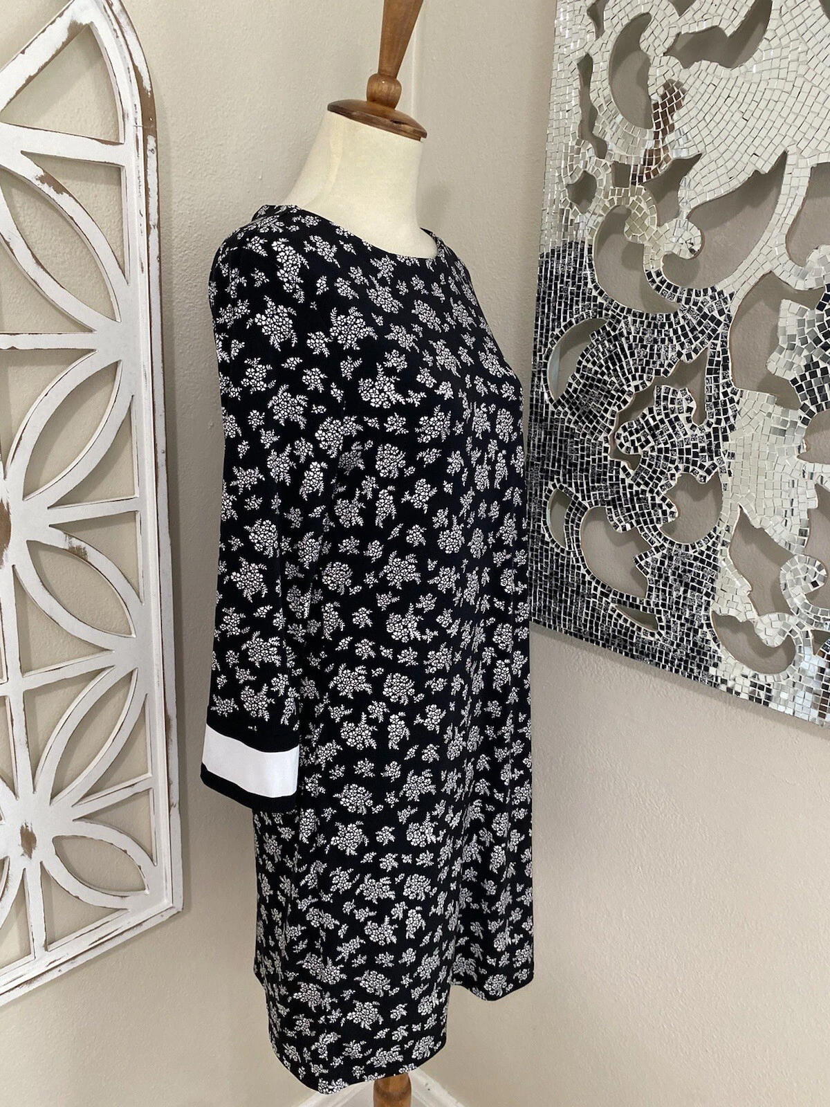 ABITO TUBINO MICHAEL KORS medio NERO BIANCO STAMPA FLOREALE ELASTICIZZATO MANICA 3 4