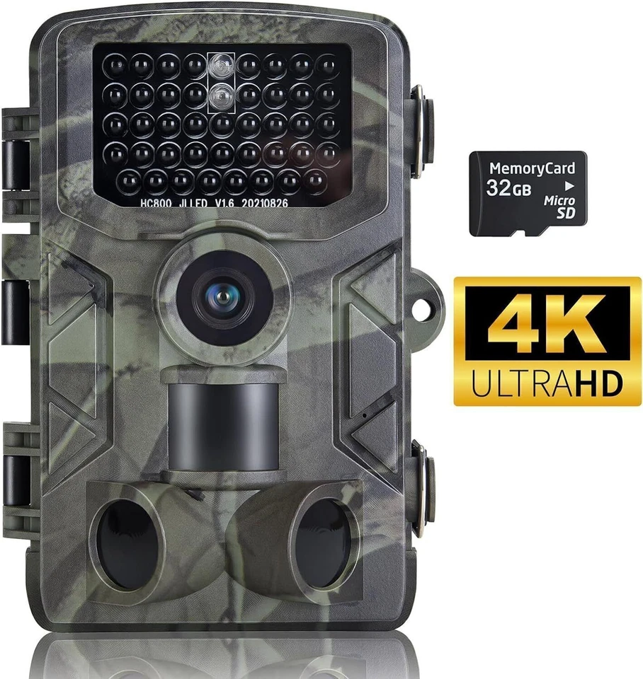 Trail Hunting Camera 50MP 4K Wildlife Game Night Vision Outdoor Security Cam+SD