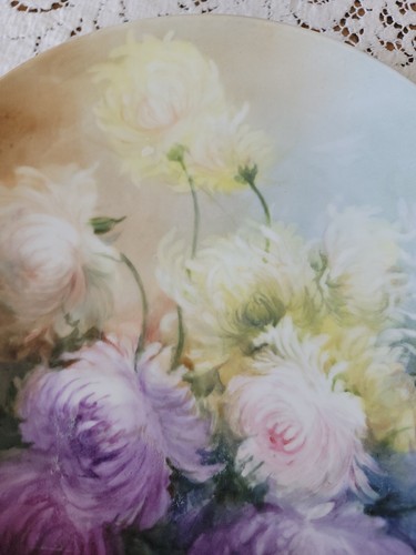 Vintage D&C France Limoges Porcelain Plate Hand Painted Colorful Chrysanthemums - Picture 5 of 19