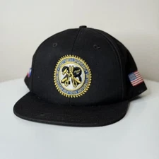 Vintage Black Snapback Hat With Gold Badge – Union Workers Cap USA