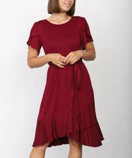 Burgundy Ruffle Tulip Dress Size M