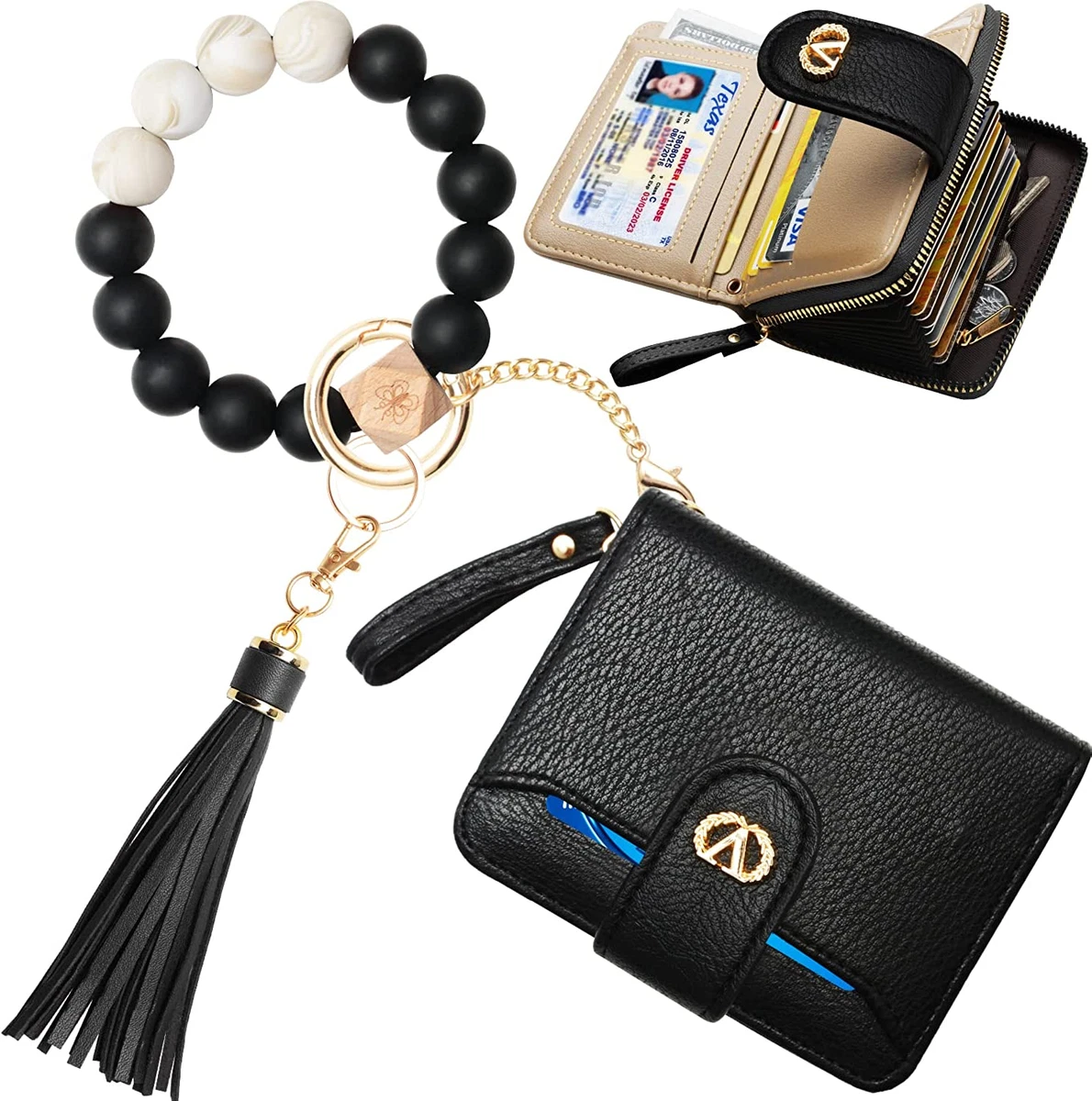 Wristlet Bracelet Keychain,With Wallet Card Holder Pocket,Bangle Key Ring  Coin P