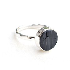 Natural Raw Black Tourmaline Ring 925 Sterling Silver Stackable Ring-TR043