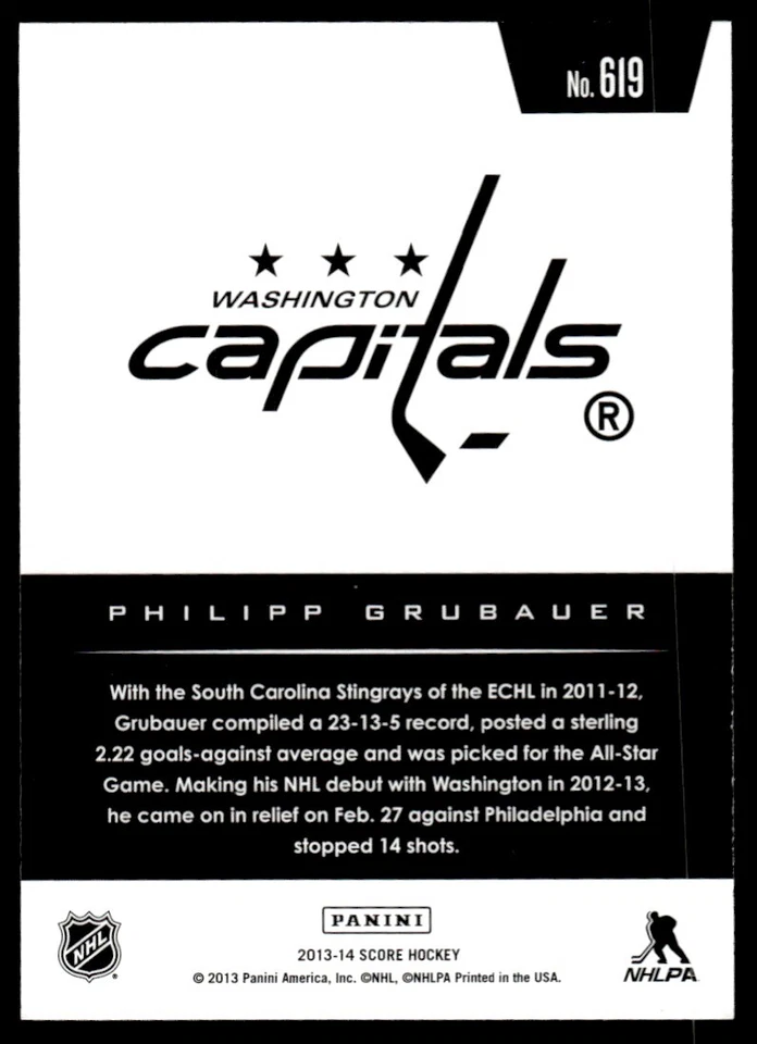 2013-14 SCORE HOT ROOKIES Philipp Grubauer Rookie Washington Capitals #619 R81 - Image 2 of 2
