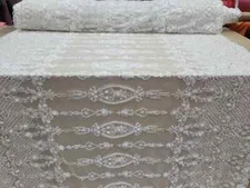 Off White Bridal Beaded Lace Embroidered Flowers Wedding Fabric Sold By The Yard