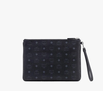 NWT MCM Wristlet Zip Pouch in Visetos in Black MSRP $450 | eBay