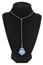 Stupendous Antique Art Deco Blue Enamel Guilloche Pendant Watch Necklace