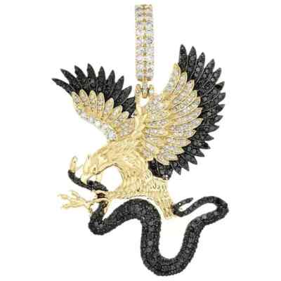 4Ct Round Lab-Craeted Diamond 14K Two-Tone Gold Plated Eagle/Snake Men's Pendant