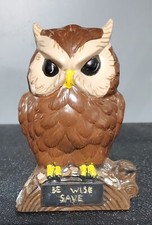 Vintage Hand Painted Ceramic Owl Piggy Bank 7" Tall Mid Century