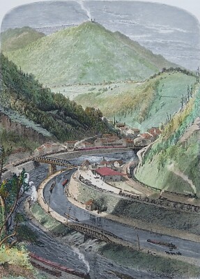 Mauch Brocken und Berg Pisgah antiker Druck Mitte 19. Jh. handkolorierter Gravur
