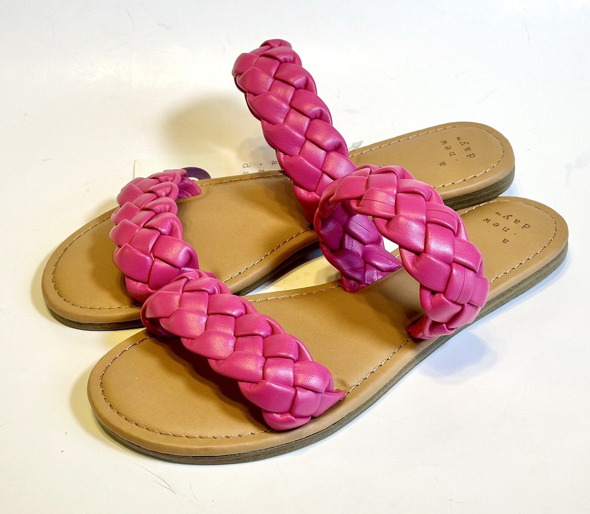 A New Day Lucy Braided Slide Sandals Women's Pink Flats Comfort