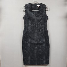 Calvin Klein Sheath Dress Size 8 Sleeveless Black Snakeskin Animal Print Office