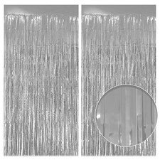 2 Pack Silver Fringe Backdrop 3.2x8.2ft Shining Foil Tinsel Curtains Birthday...