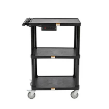 3-Shelf Mobile Utility Cart with 3 Outlets and 8' Cord, Heavy-Duty Service Ca...