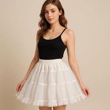 White Tulle Mesh Layered Petticoat Tutu Skirt for Women Ballet Dance Costume S