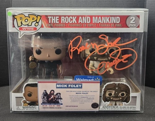 Funko Pop WWE the Rock & Mankind Walmart Exclusive, 2 Pack, Mick Foley Auto, COA