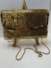 Vintage Gold Mesh Evening Clutch Purse 9 L 6 H, Metal Clasp, Chain Strap