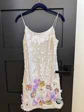 MacDuggal Women's White Sequined Floral Mini Dress Size XS