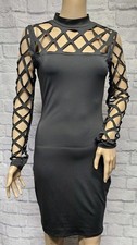 JUNIORS S BLACK CUT OUT LONG SLEEVE MOCK NECK BODYCON SEXY DRESS