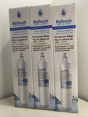 3 Pack Refresh R-9990-S Refrigerator Water Filter LG LT600P Kenmore 46-9990 NEW