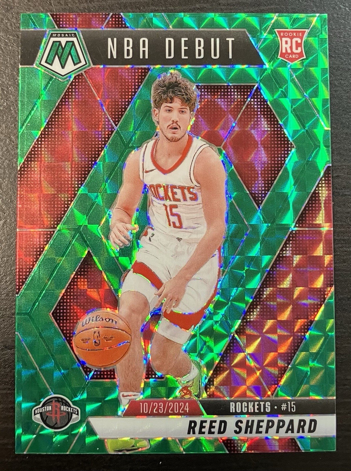 2024-25 Mosaic Basketball Reed Sheppard RC NBA Debut Green Mosaic #252