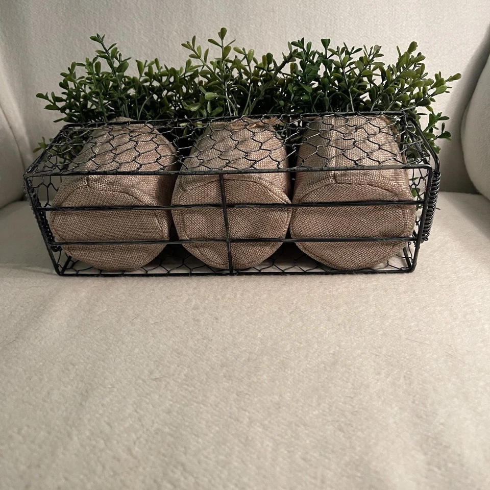 Home Decor 3 Potted Faux Boxwoods In Metal/ Wire Basket - Image 4 of 4